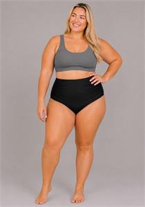 High Waisted Ruched Swim Bottoms Black